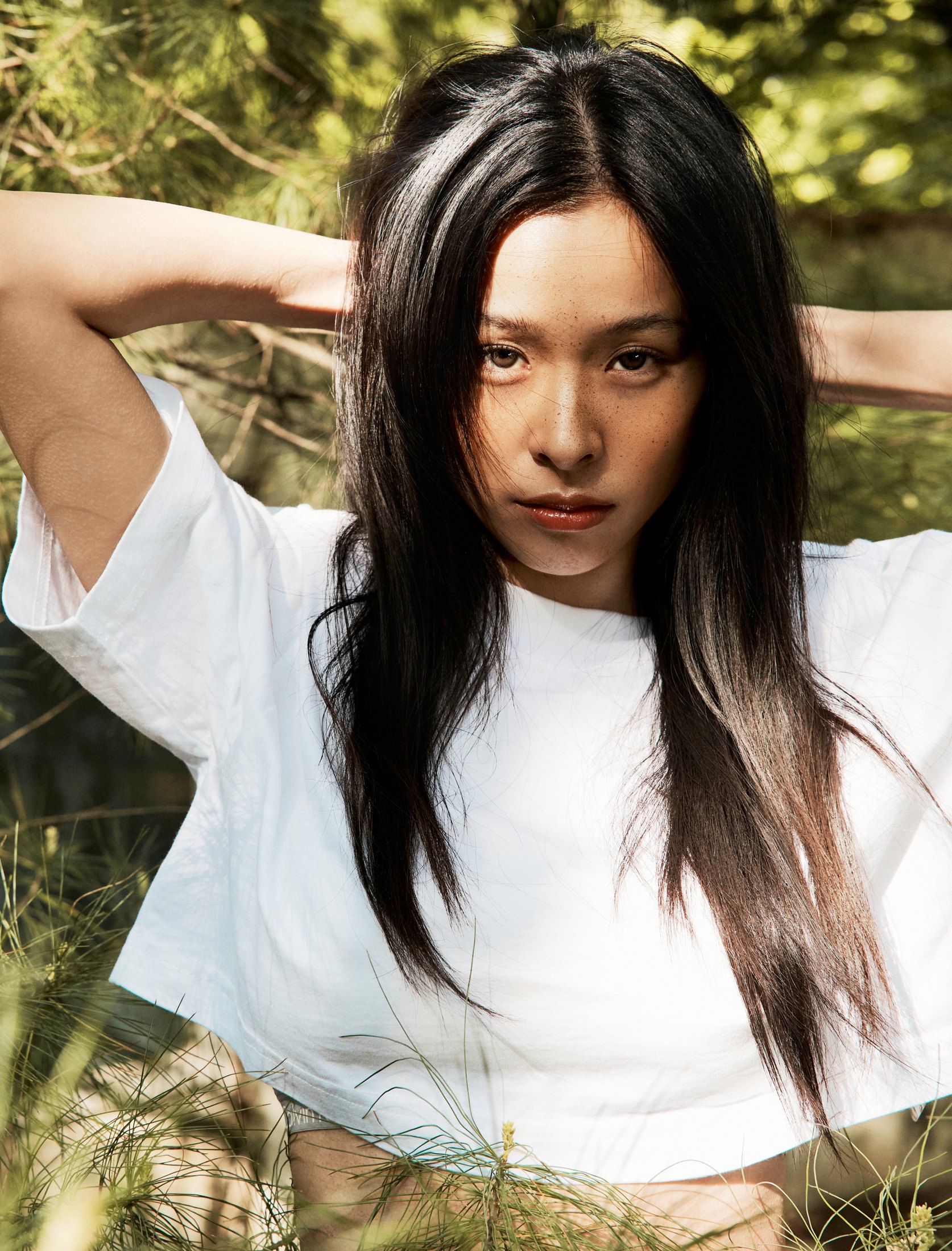 SUZIE VROWN outdoor portrait in a white shirt