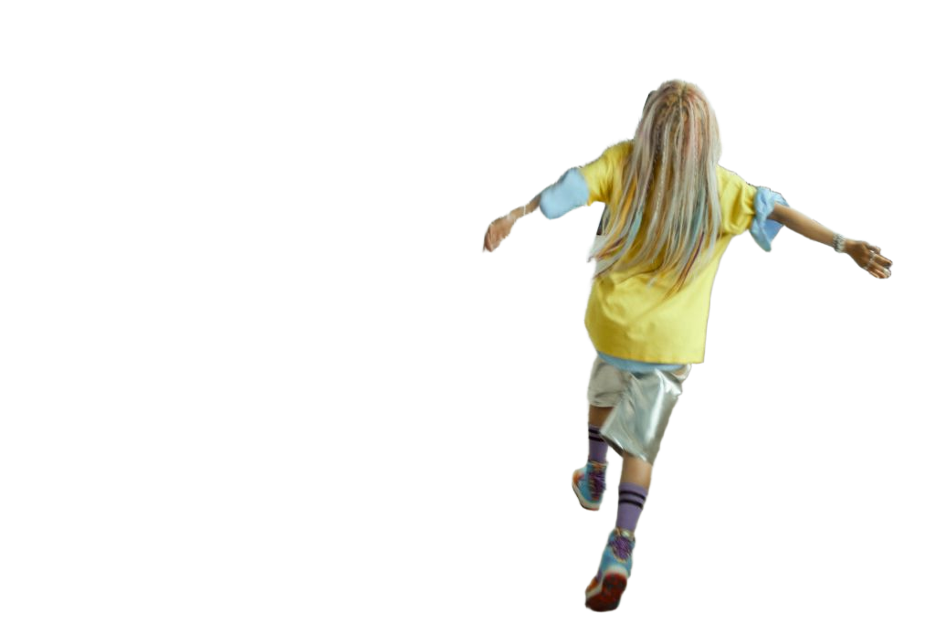 SUZIE VROWN running away in a yellow shirt